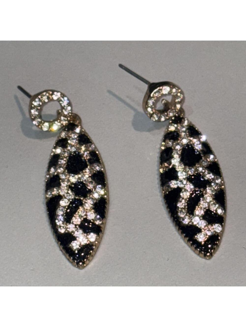 Elegant Black and Silver Dangle Earrings with Rhinestone Accents